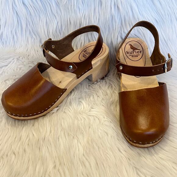 Kurier Charlie Mary Jane Clogs Leather High Heel Block Heel Wooden, Pecan Brown - Picture 6 of 14